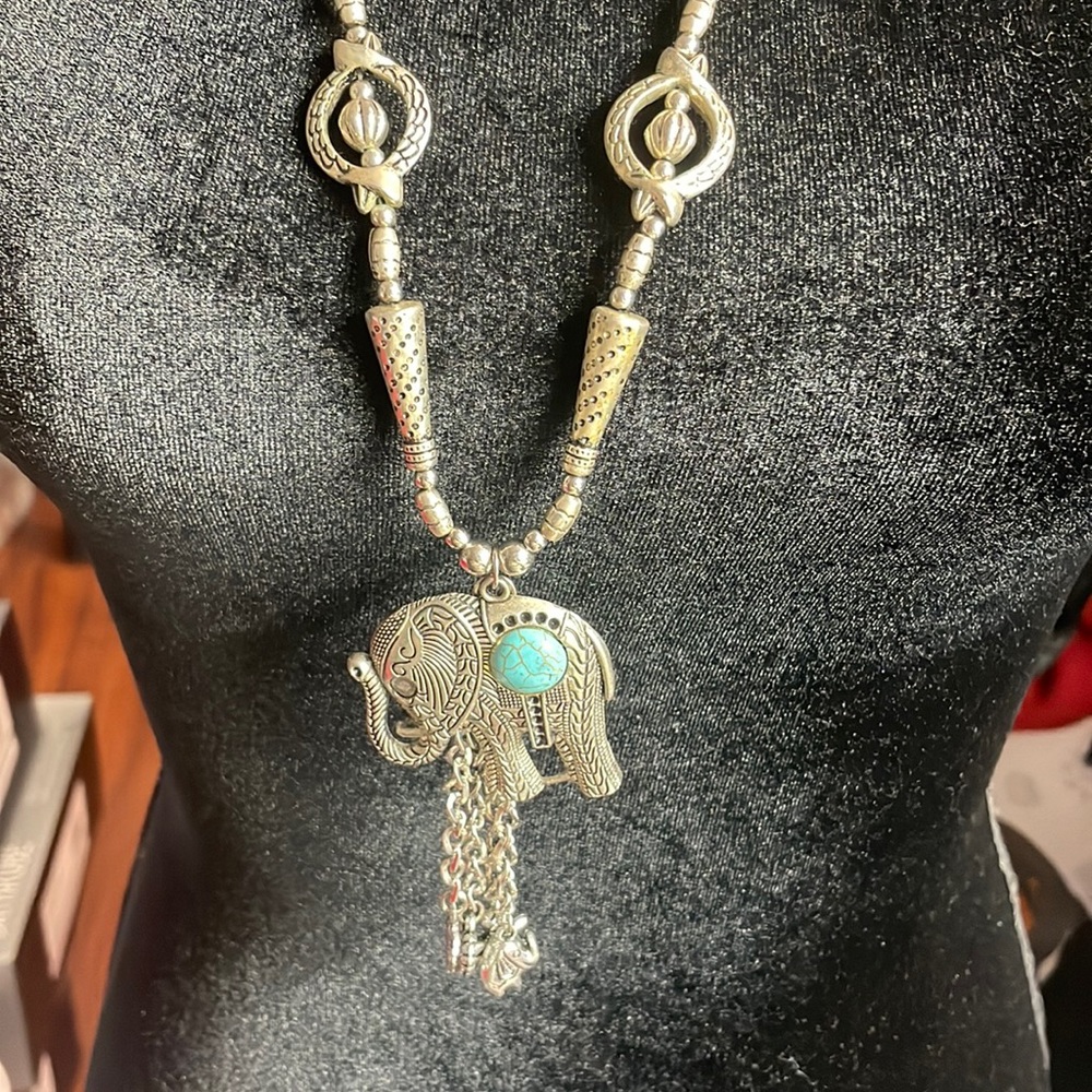 Indian Ethnic Elephant Charm pendent Stone Necklace Bohemian Fashion jewelry